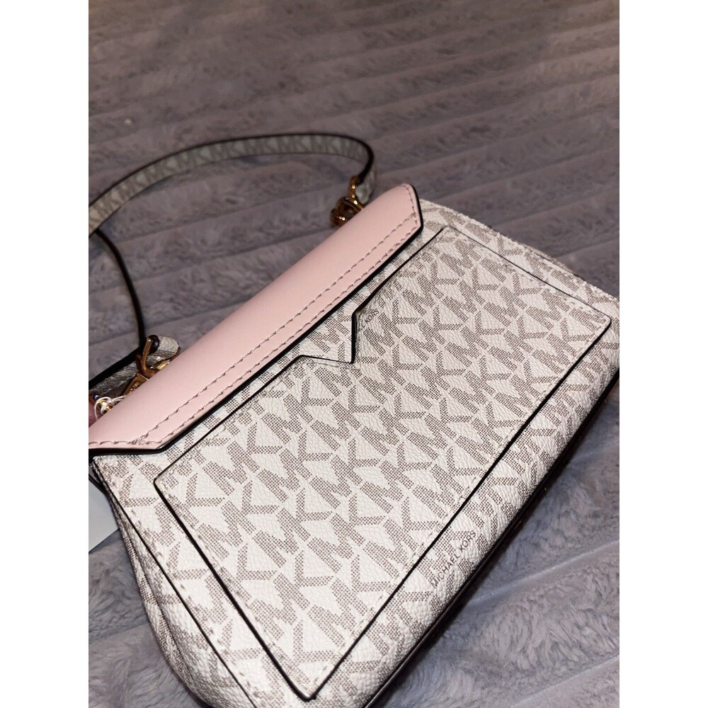 Michael Kors Lita Leather Two Tone Pink Crossbody Designer Bag Preppy Classic - Picture 3 of 9
